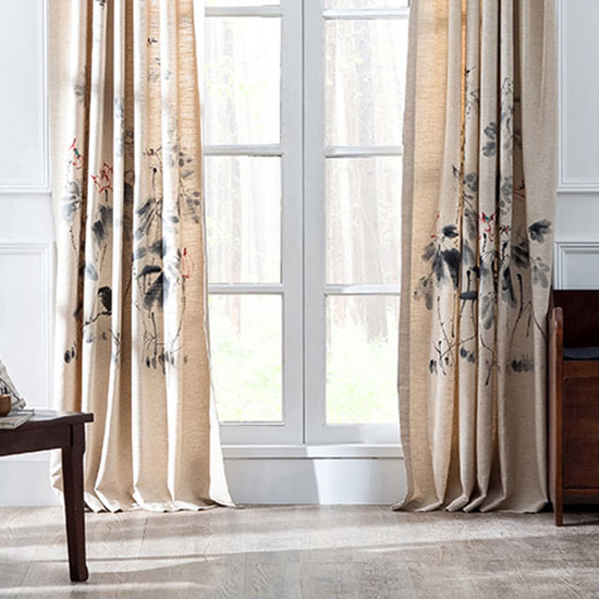 创美中式古典手绘全麻遮光窗帘落地窗 定制窗帘 布zyd001-01a-1 布 每