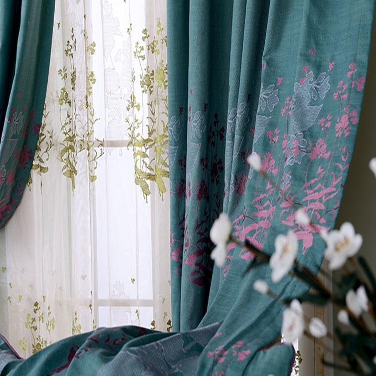 创美中式棉麻遮光窗帘客厅卧室落地窗定制窗帘